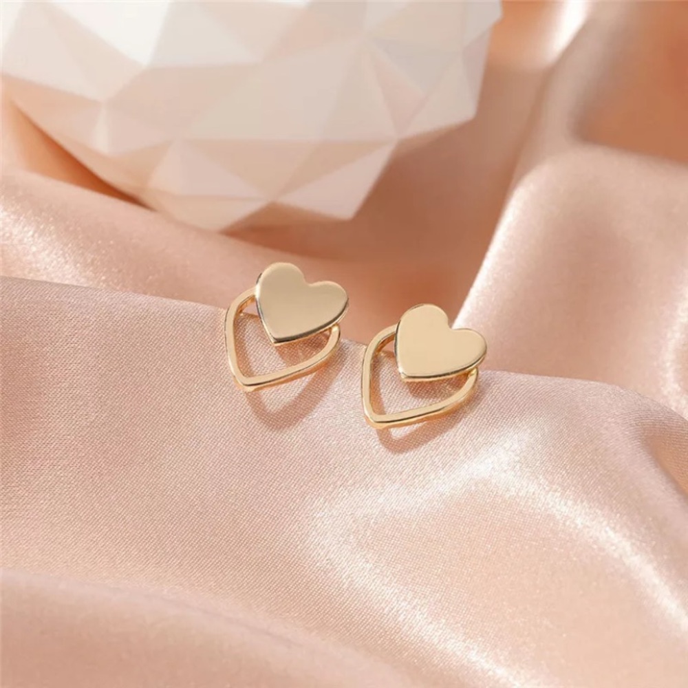 Gold Double Heart Earrings